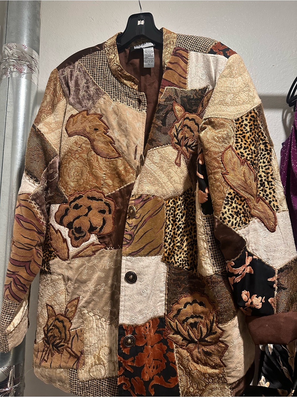 Indigo M Patchwork Floral & Animal Print Jacket — Large